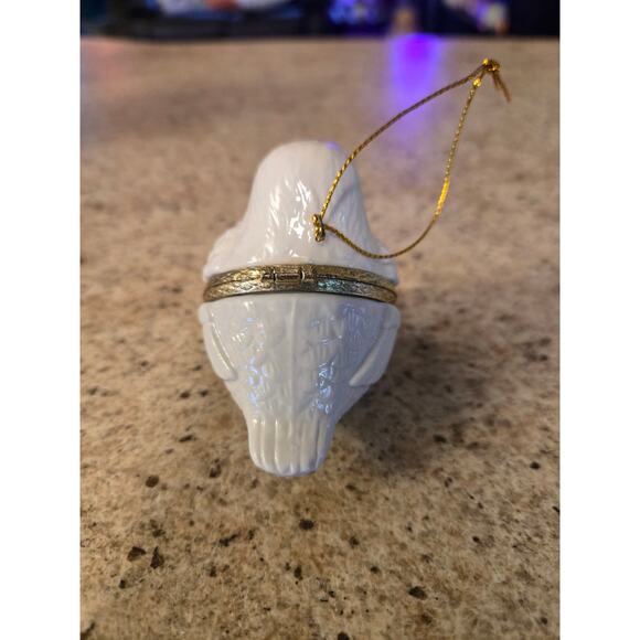 Porcelain Hinged Hanging Dove Trinket Box Christmas Ornament - Picture 2 of 10